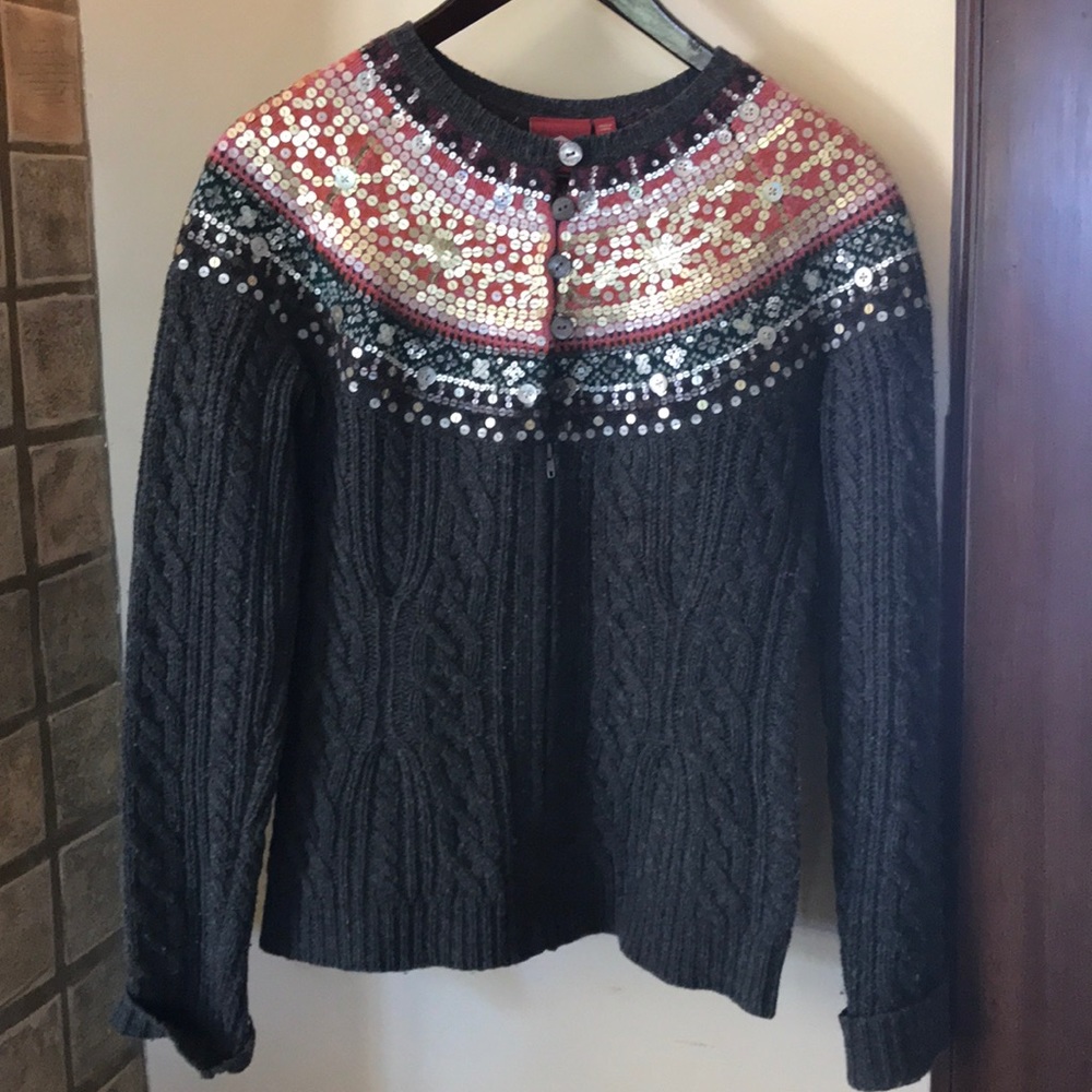 Oilily Sequined Cable Knit Gray Sweater, Size M